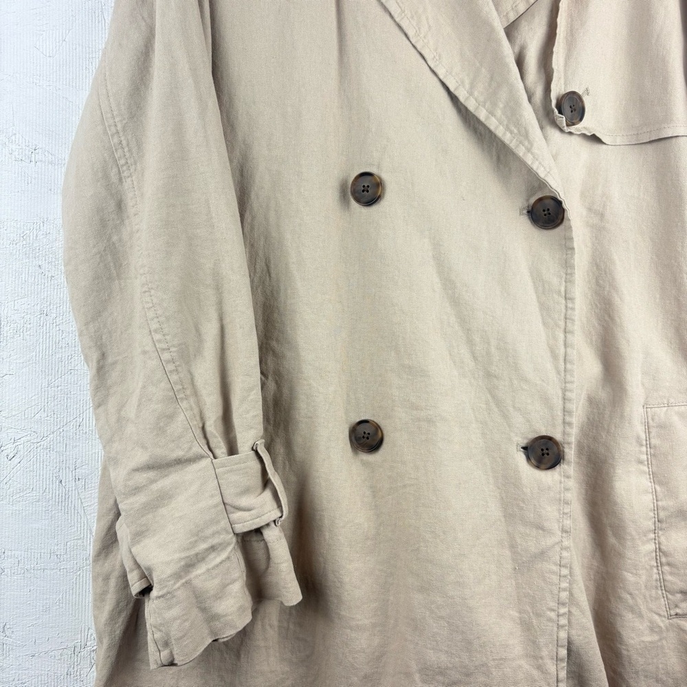 A New Day Women's Cream Double-Breasted Linen Trench Coat Large Gorpcore - Picture 5 of 14
